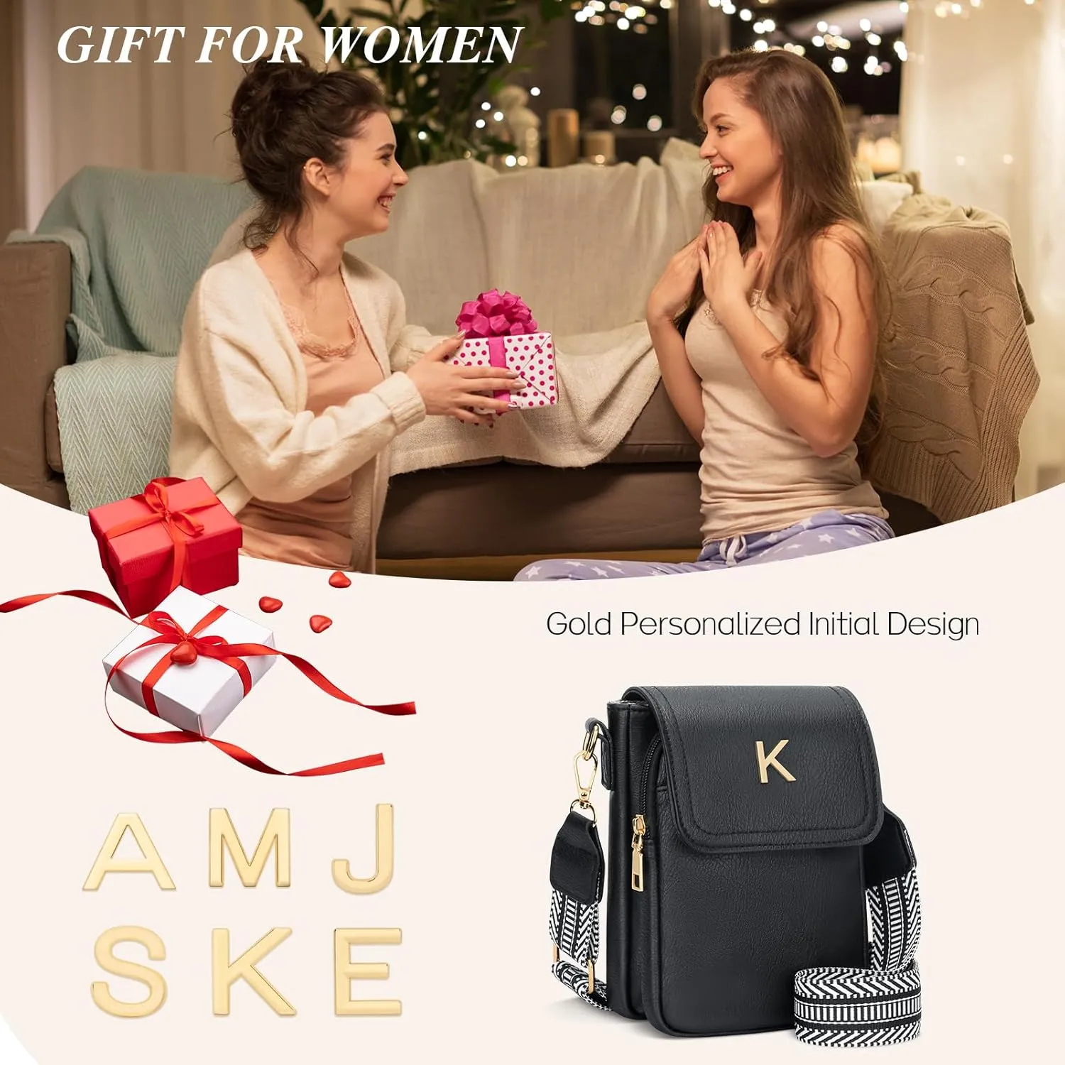 Small Personalized Initial Crossbody Bag for Women Cell Phone Leather Purse Wallet Birthday Gift