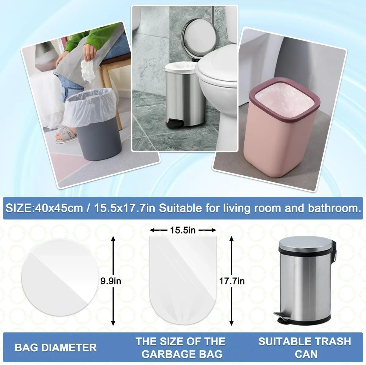 Small Trash Bags 1.2 Gallon - 5 Liter Waste Basket Trash Bags Bathroom Garbage Bags for Toilet,Office,120 Count,White