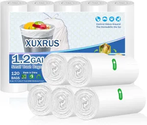 Small Trash Bags 1.2 Gallon - 5 Liter Waste Basket Trash Bags Bathroom Garbage Bags for Toilet,Office,120 Count,White