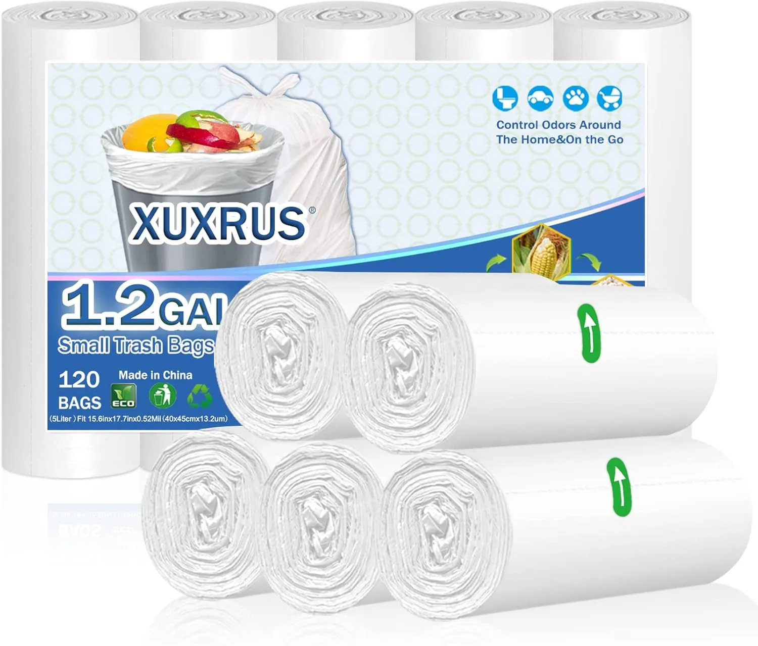 Small Trash Bags 1.2 Gallon - 5 Liter Waste Basket Trash Bags Bathroom Garbage Bags for Toilet,Office,120 Count,White
