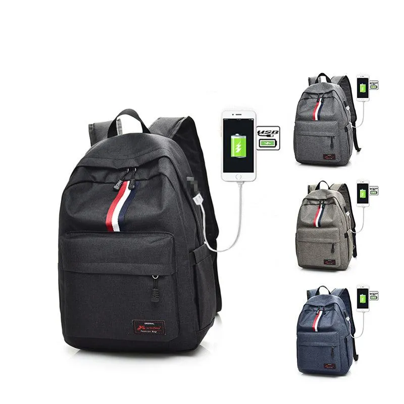 Smart Link Outdoor 3 Coloured Strap Backpack with USB Port Bags-Grey