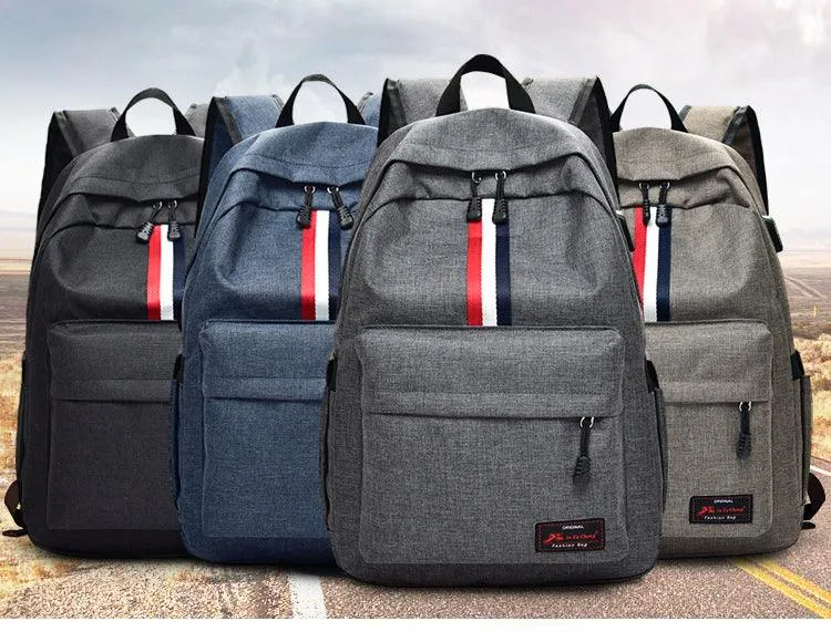 Smart Link Outdoor 3 Coloured Strap Backpack with USB Port Bags-Grey