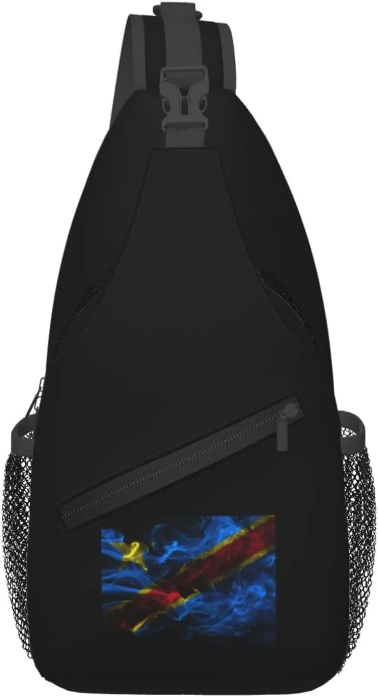 Smoke Style Flag Of The Democratic Republic Of The Congo Crossbody Bags For Women Men Chest Backpack Gym Shoulder Bag Travel Outdoor Sports Casual Crossbody Bags