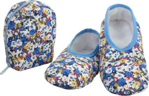 Snoozies Floral Slipper Socks - Light Blue, Large - Women's Travel Friendly Slippers with Non-Slip Sole