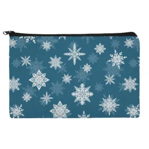 Snowflakes on Blue Tile Pattern Makeup Cosmetic Bag Organizer Pouch