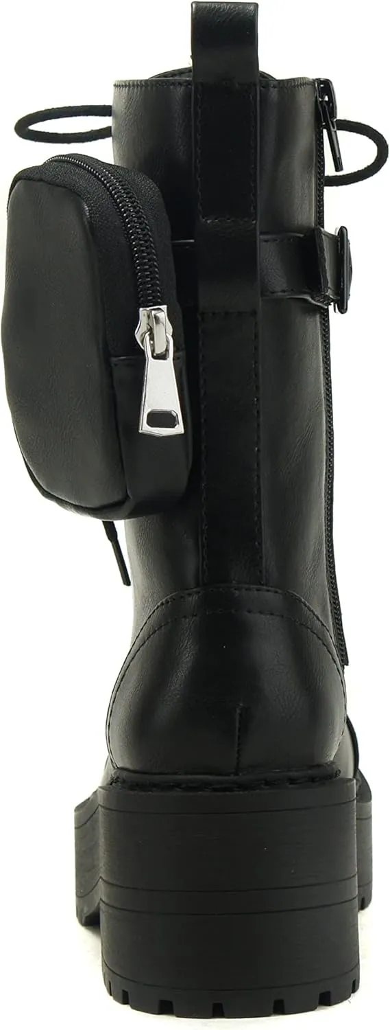 Soda LYDIA ~ Women Lug Sole Mid Shaft Chunky Heel Fashion Combat Boot W/SIDE ZIPPER