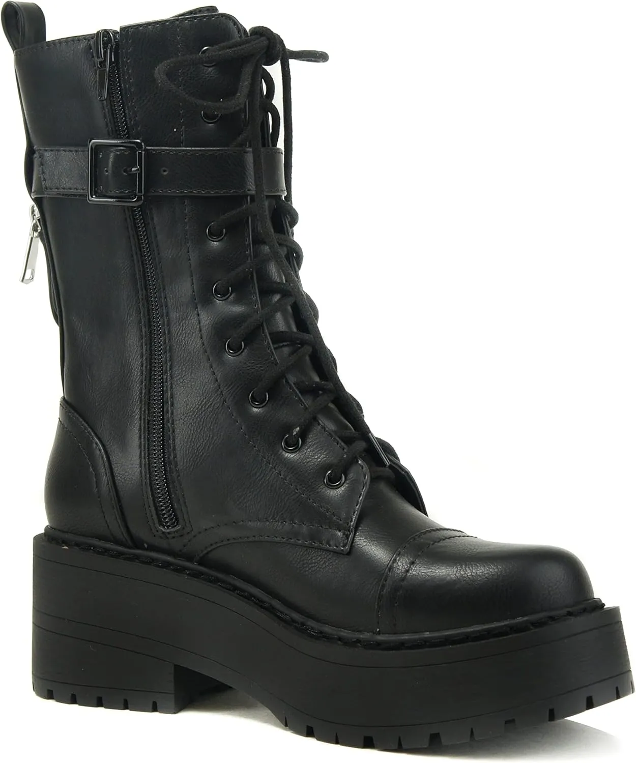 Soda LYDIA ~ Women Lug Sole Mid Shaft Chunky Heel Fashion Combat Boot W/SIDE ZIPPER