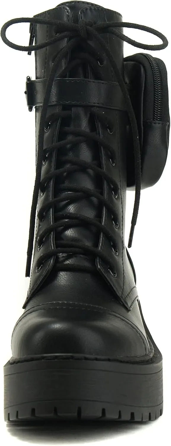 Soda LYDIA ~ Women Lug Sole Mid Shaft Chunky Heel Fashion Combat Boot W/SIDE ZIPPER