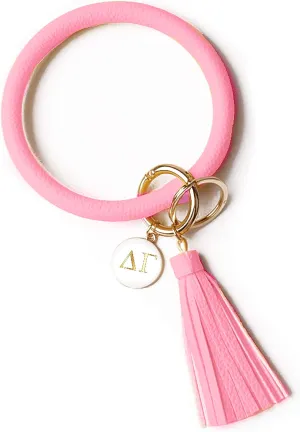 Sorority Shop DG Bangle Keychain - Delta Gamma Pink Ring Keychain with Engraved Disc