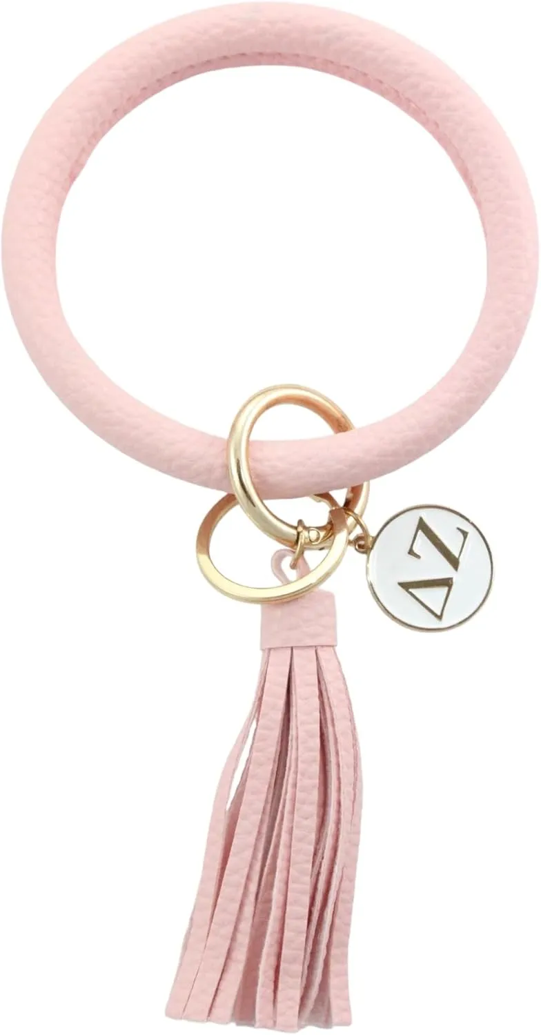 Sorority Shop DZ Bangle Keychain - Delta Zeta Pink Ring Keychain with Engraved Disc