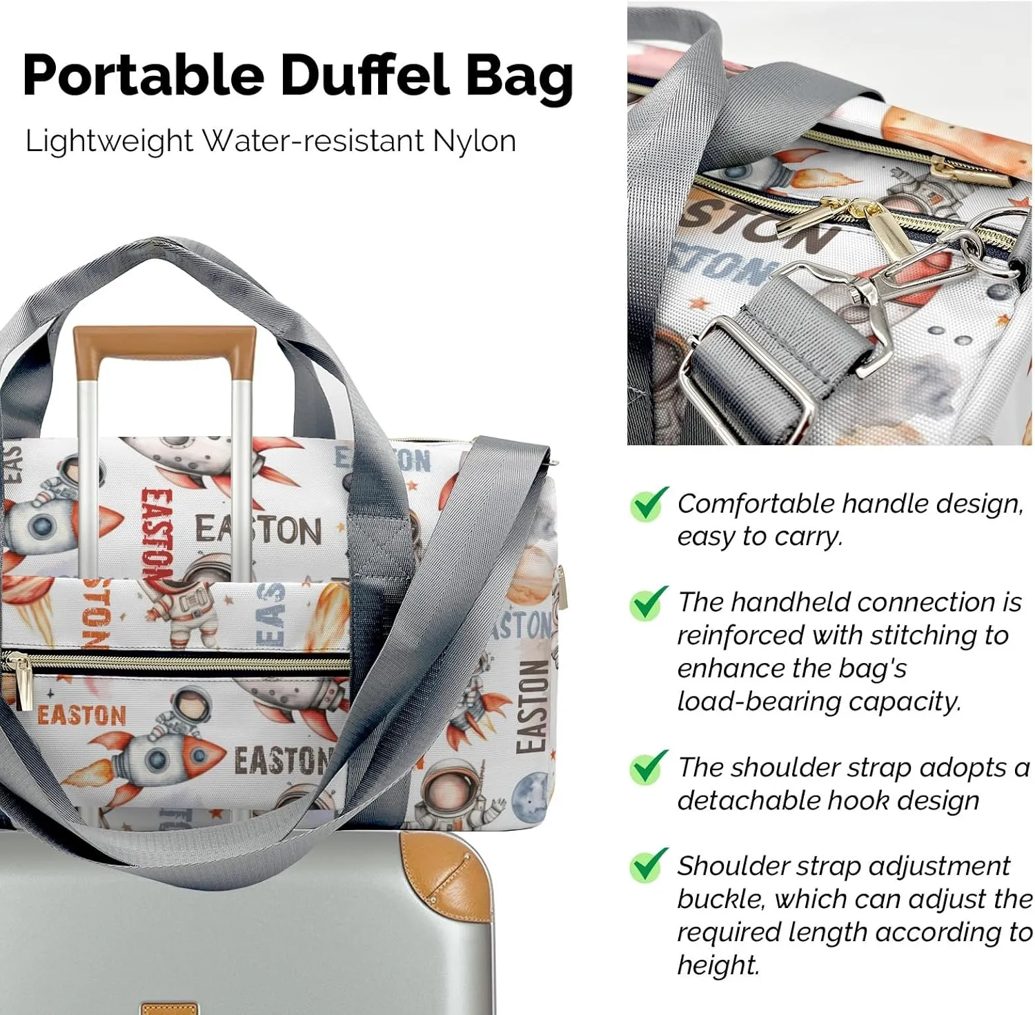 Space Astronaut Duffle Bag for Travel, Carry on Bag Travel Bags Space Exploration Canvas Travel Duffel Bag Overnight Weekend Gym Bag Carry On Luggage Bags