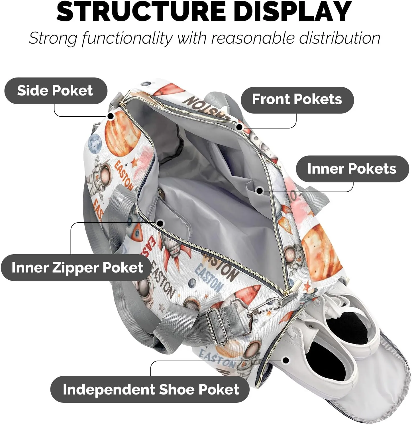Space Astronaut Duffle Bag for Travel, Carry on Bag Travel Bags Space Exploration Canvas Travel Duffel Bag Overnight Weekend Gym Bag Carry On Luggage Bags