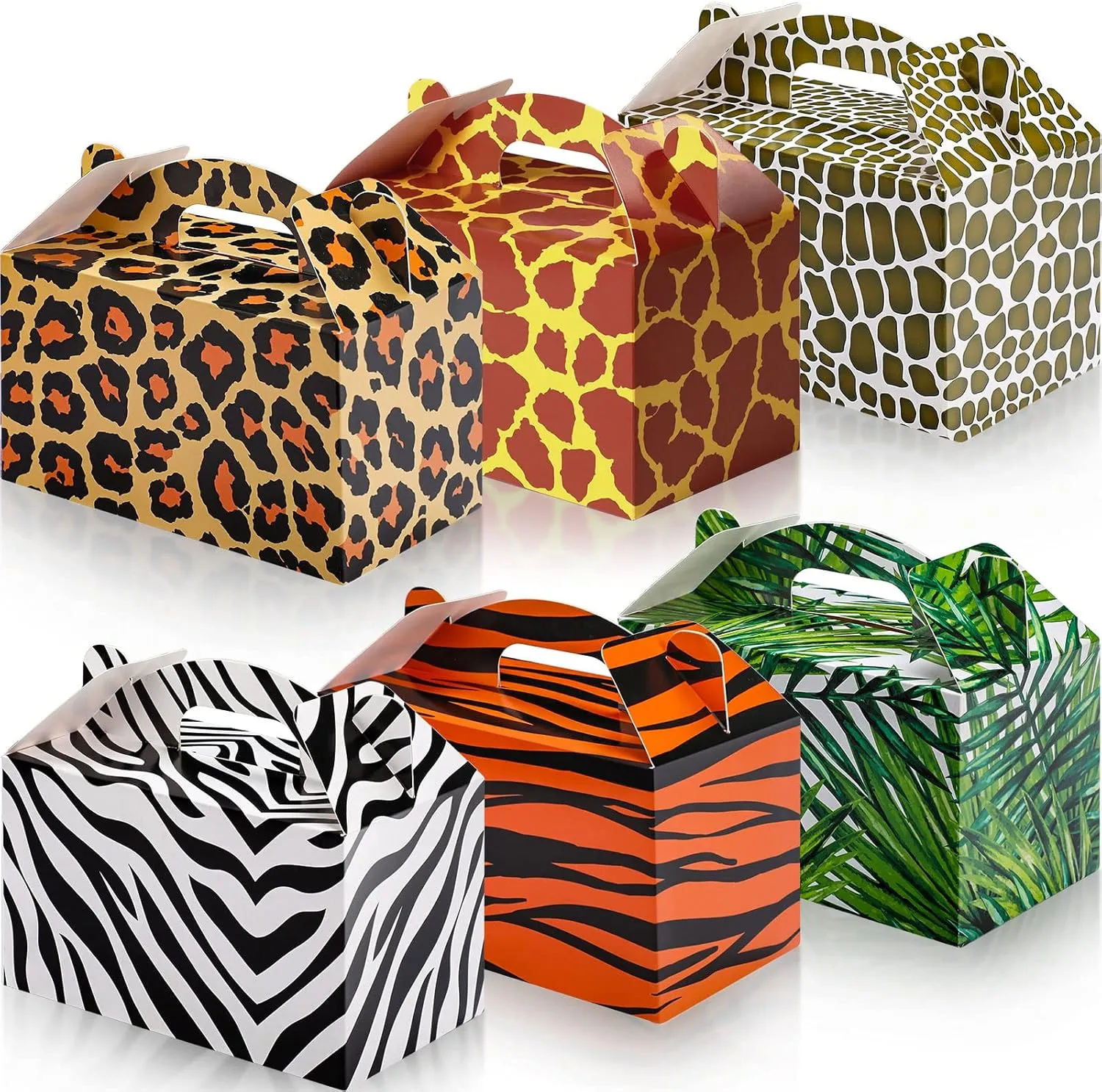 Spakon 24 Pcs Jungle Safari Gift Bags Bulk Animal Party Favor Boxes Animal Print Gift Goodie Candy Bags Paper Zoo Wildlife Treat Boxes for Kids Safari Themed Birthday Baby Shower Decoration Supplies