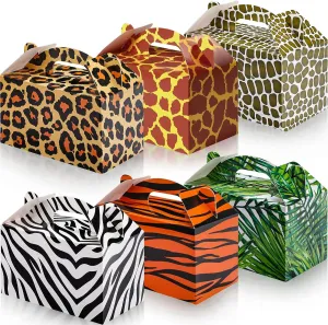 Spakon 24 Pcs Jungle Safari Gift Bags Bulk Animal Party Favor Boxes Animal Print Gift Goodie Candy Bags Paper Zoo Wildlife Treat Boxes for Kids Safari Themed Birthday Baby Shower Decoration Supplies