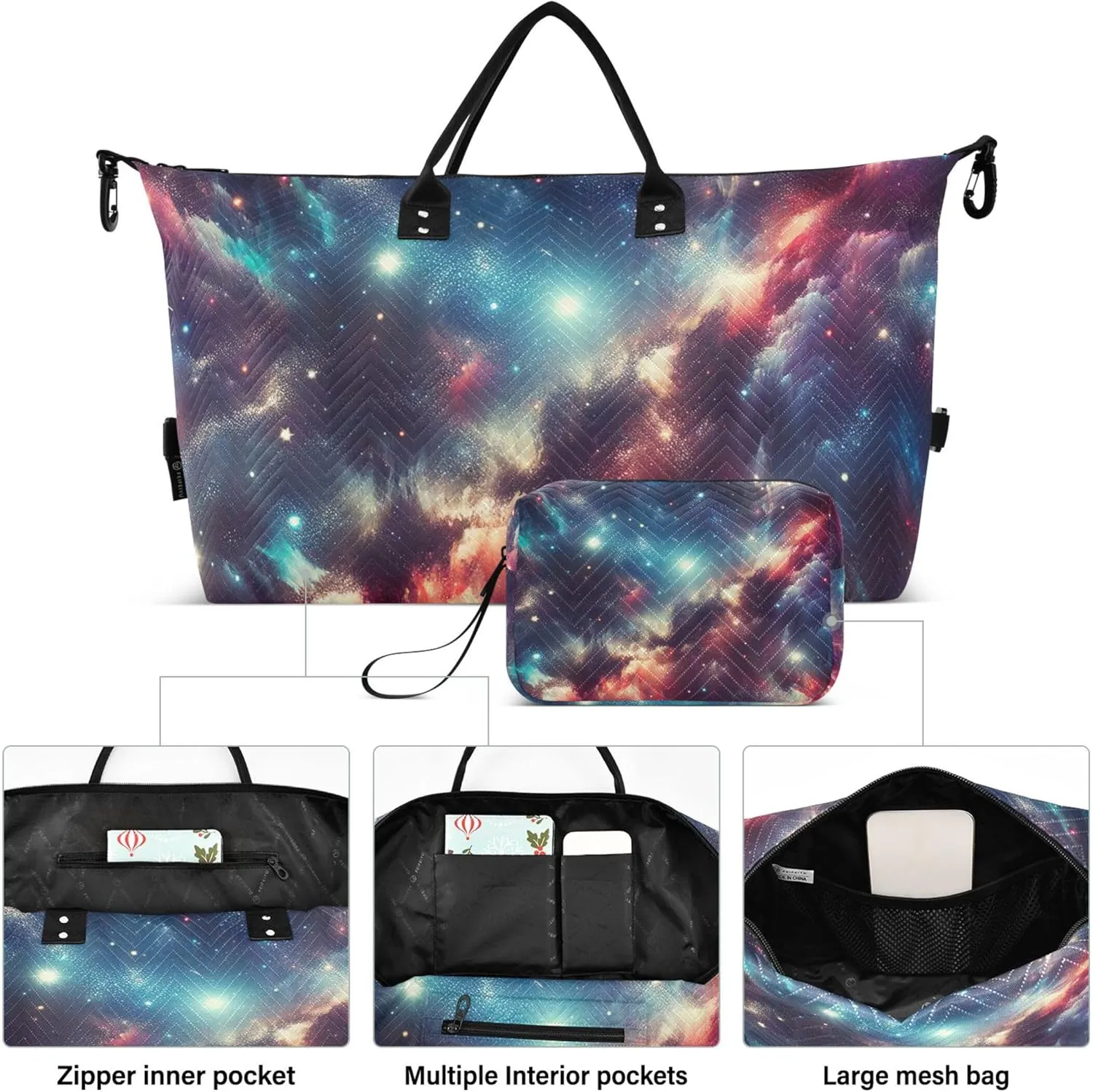 Sparkling Nebula Space Duffel Bags for Traveling Cosmetic Bag Set of 2, Animal Womens Luggage Set of 2 Traveling Bags