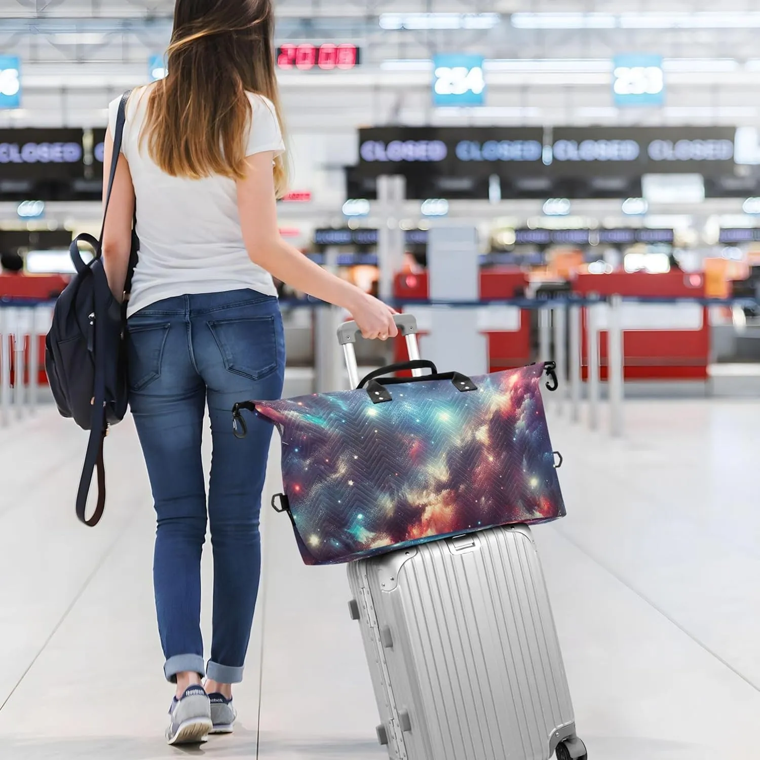 Sparkling Nebula Space Duffel Bags for Traveling Cosmetic Bag Set of 2, Animal Womens Luggage Set of 2 Traveling Bags