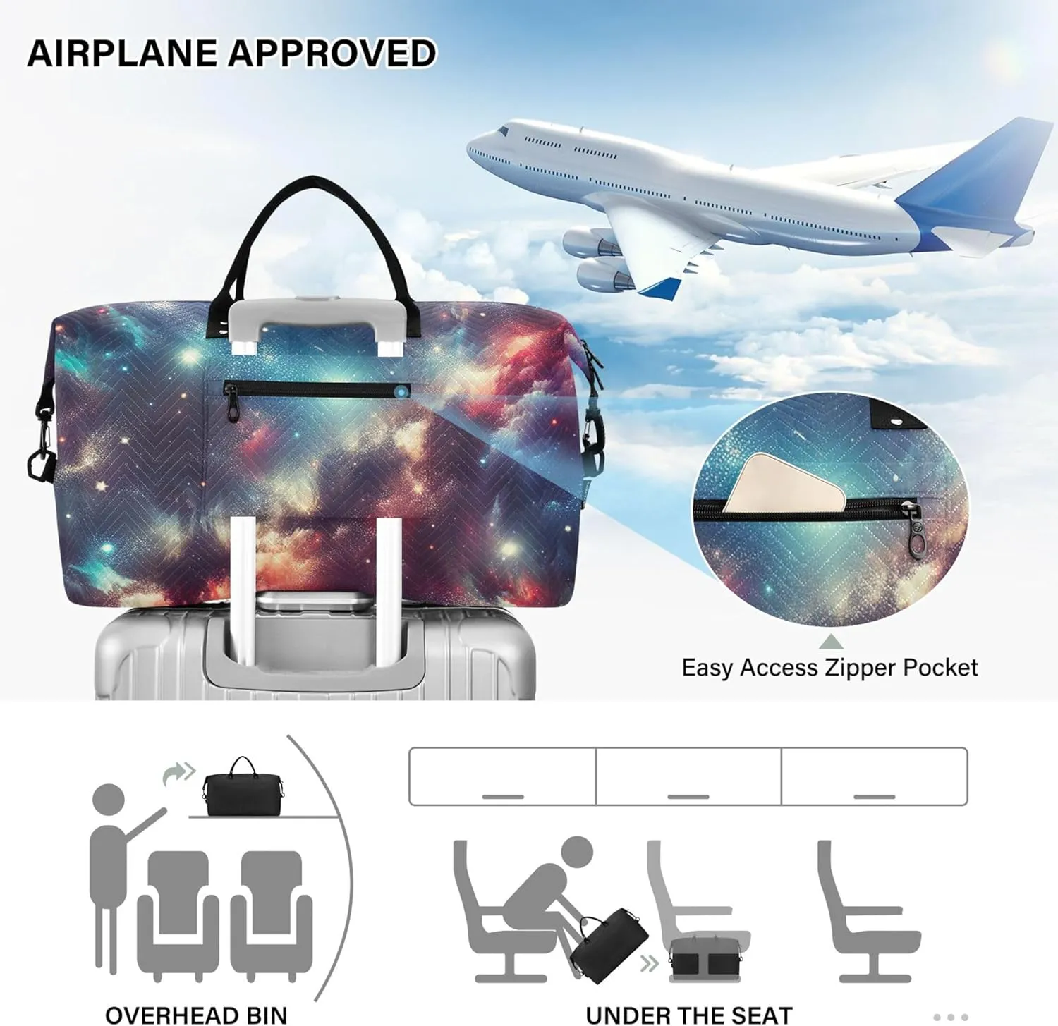 Sparkling Nebula Space Duffel Bags for Traveling Cosmetic Bag Set of 2, Animal Womens Luggage Set of 2 Traveling Bags