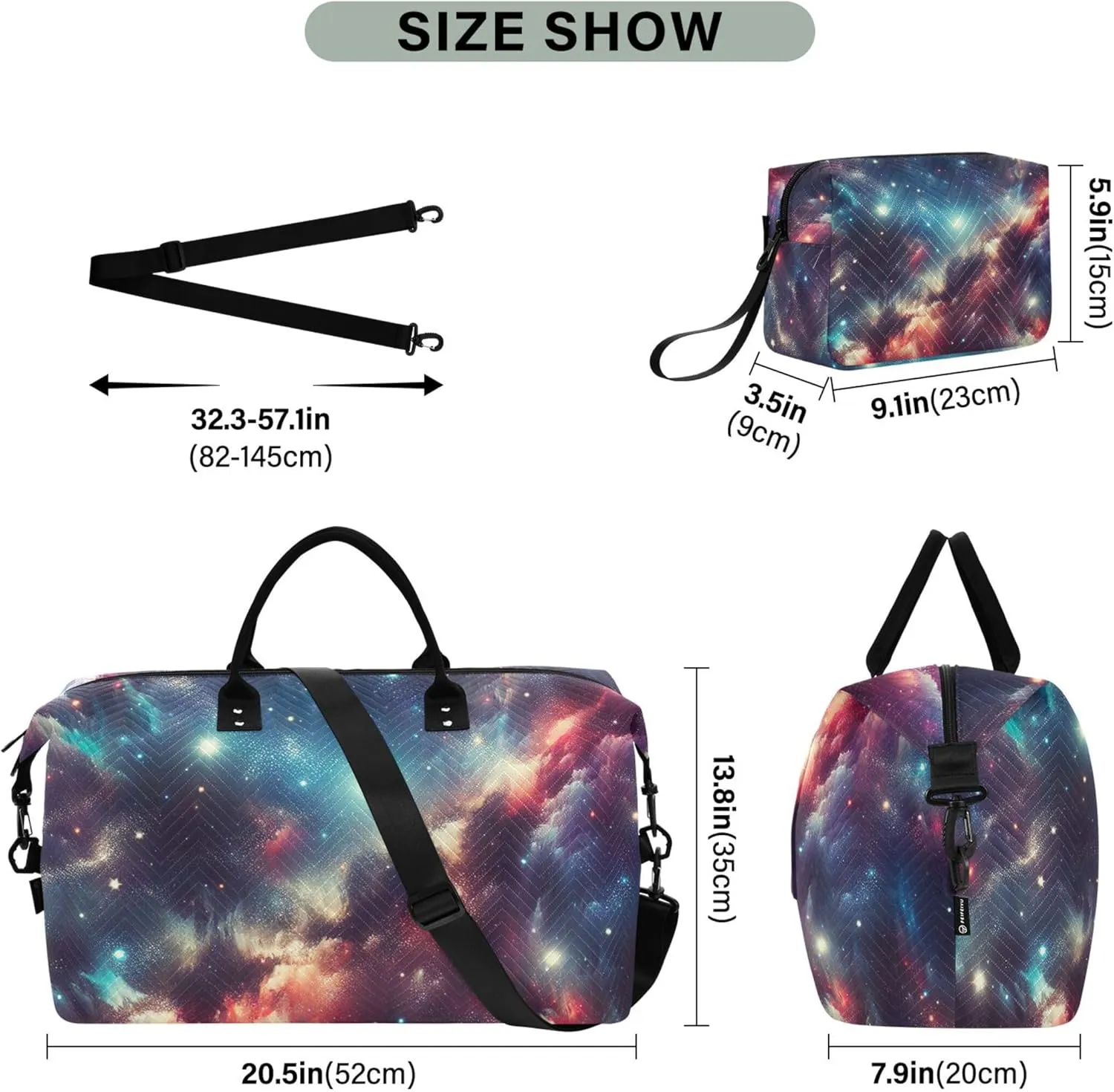 Sparkling Nebula Space Duffel Bags for Traveling Cosmetic Bag Set of 2, Animal Womens Luggage Set of 2 Traveling Bags