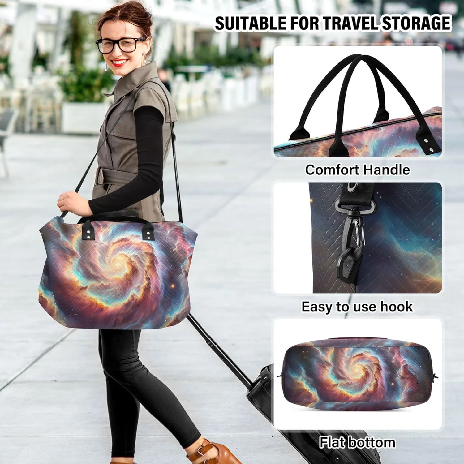 Spiral Nebula Rainbow Galaxy Duffel Bags for Traveling Toiletry Bag Set of 2, Design Women Luggage Bag Overnight Bags