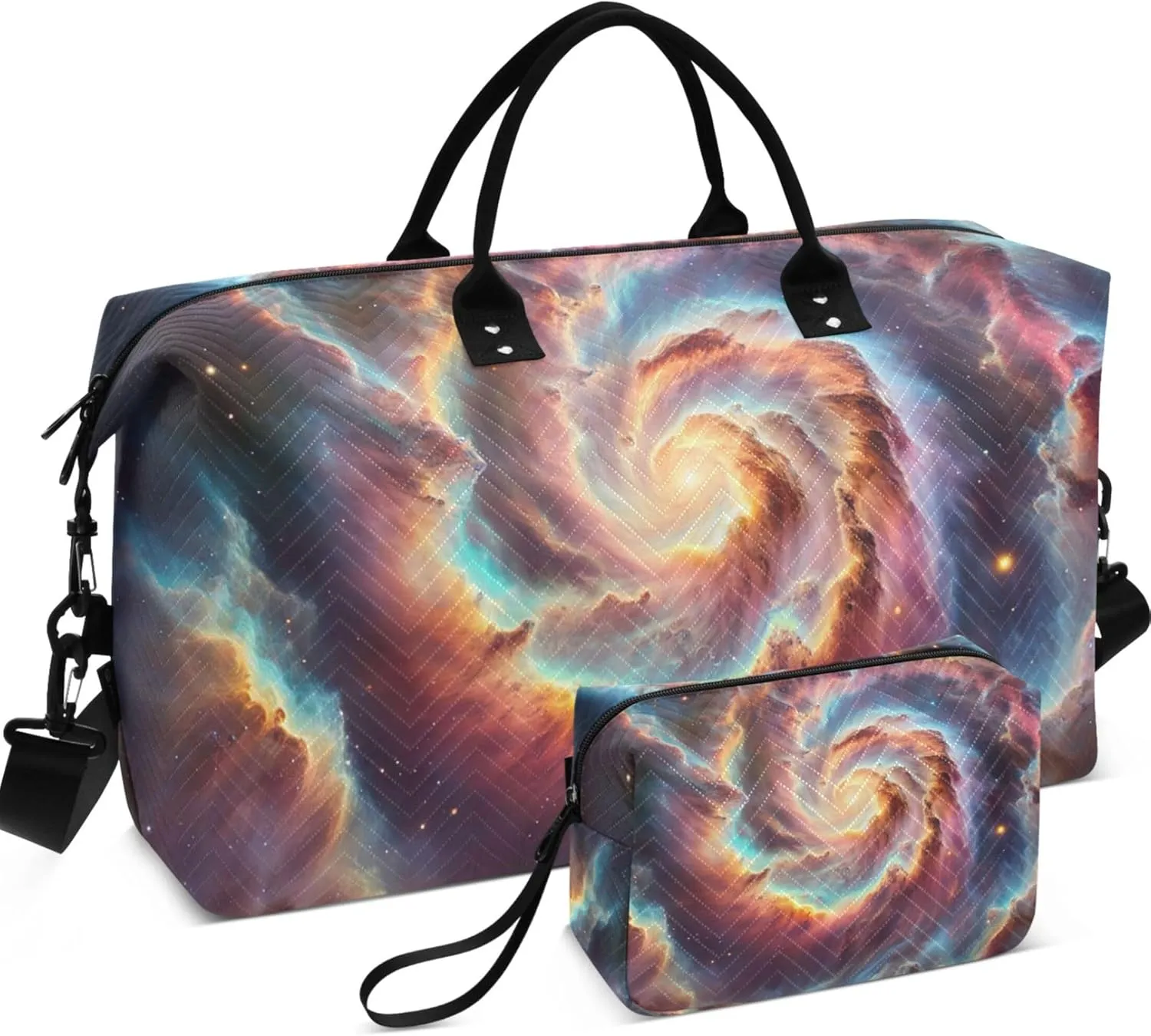 Spiral Nebula Rainbow Galaxy Duffel Bags for Traveling Toiletry Bag Set of 2, Design Women Luggage Bag Overnight Bags