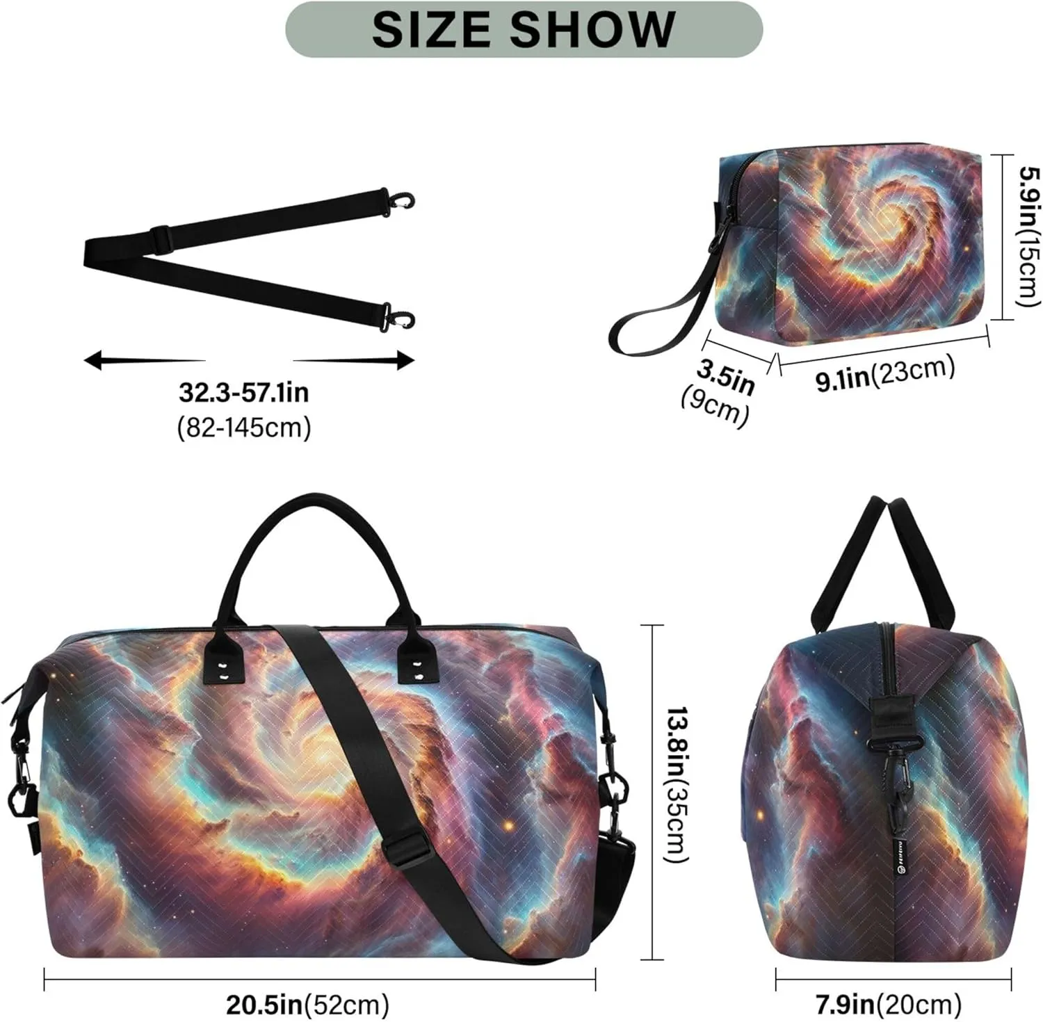 Spiral Nebula Rainbow Galaxy Duffel Bags for Traveling Toiletry Bag Set of 2, Design Women Luggage Bag Overnight Bags