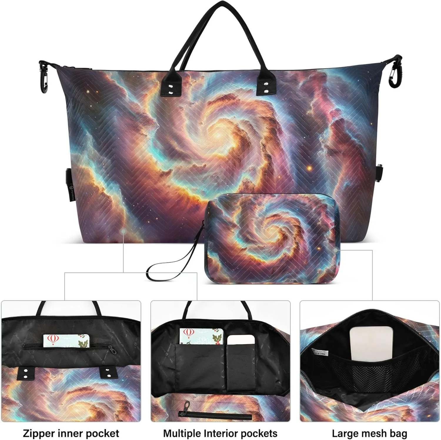 Spiral Nebula Rainbow Galaxy Duffel Bags for Traveling Toiletry Bag Set of 2, Design Women Luggage Bag Overnight Bags