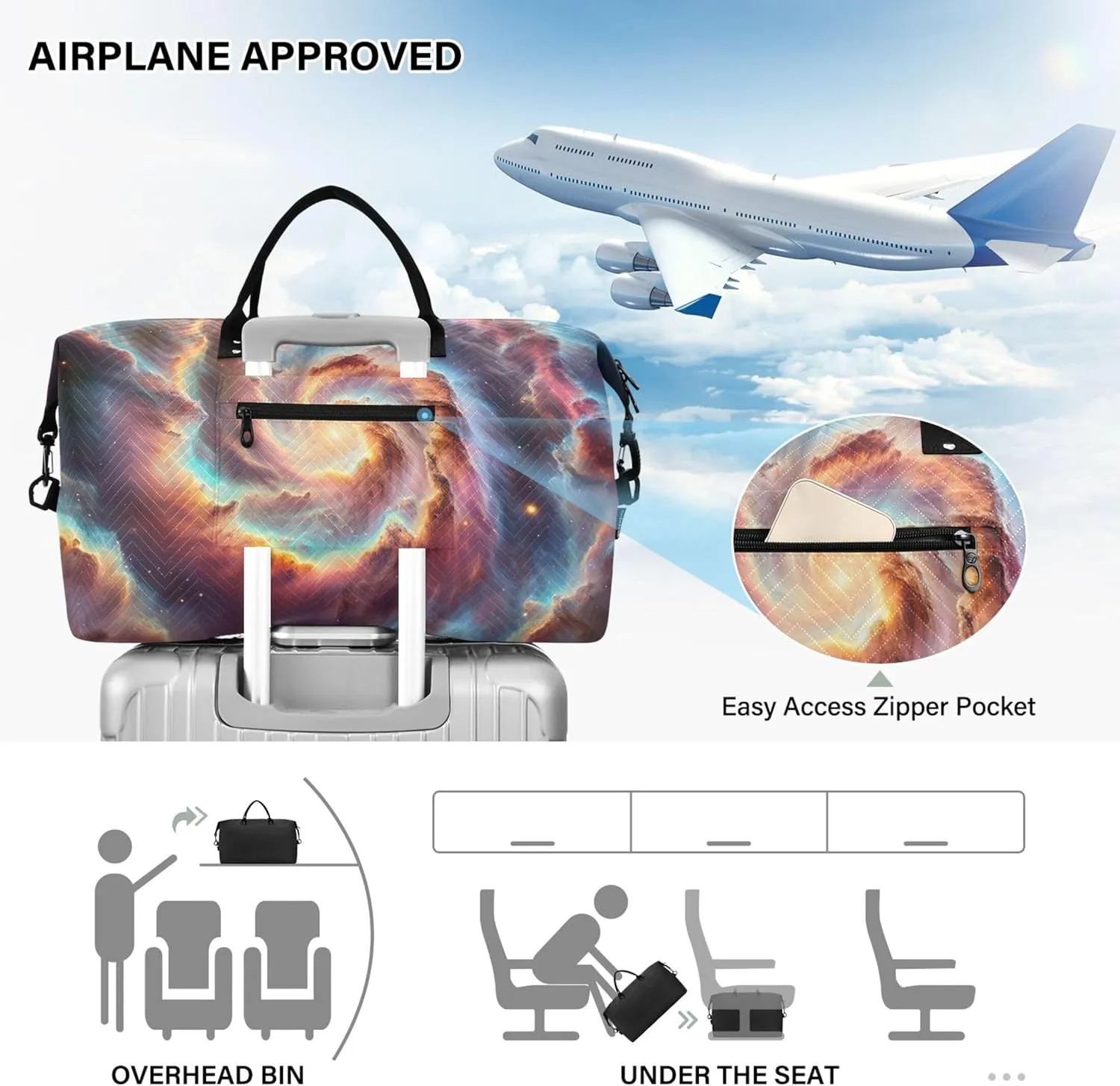 Spiral Nebula Rainbow Galaxy Duffel Bags for Traveling Toiletry Bag Set of 2, Design Women Luggage Bag Overnight Bags