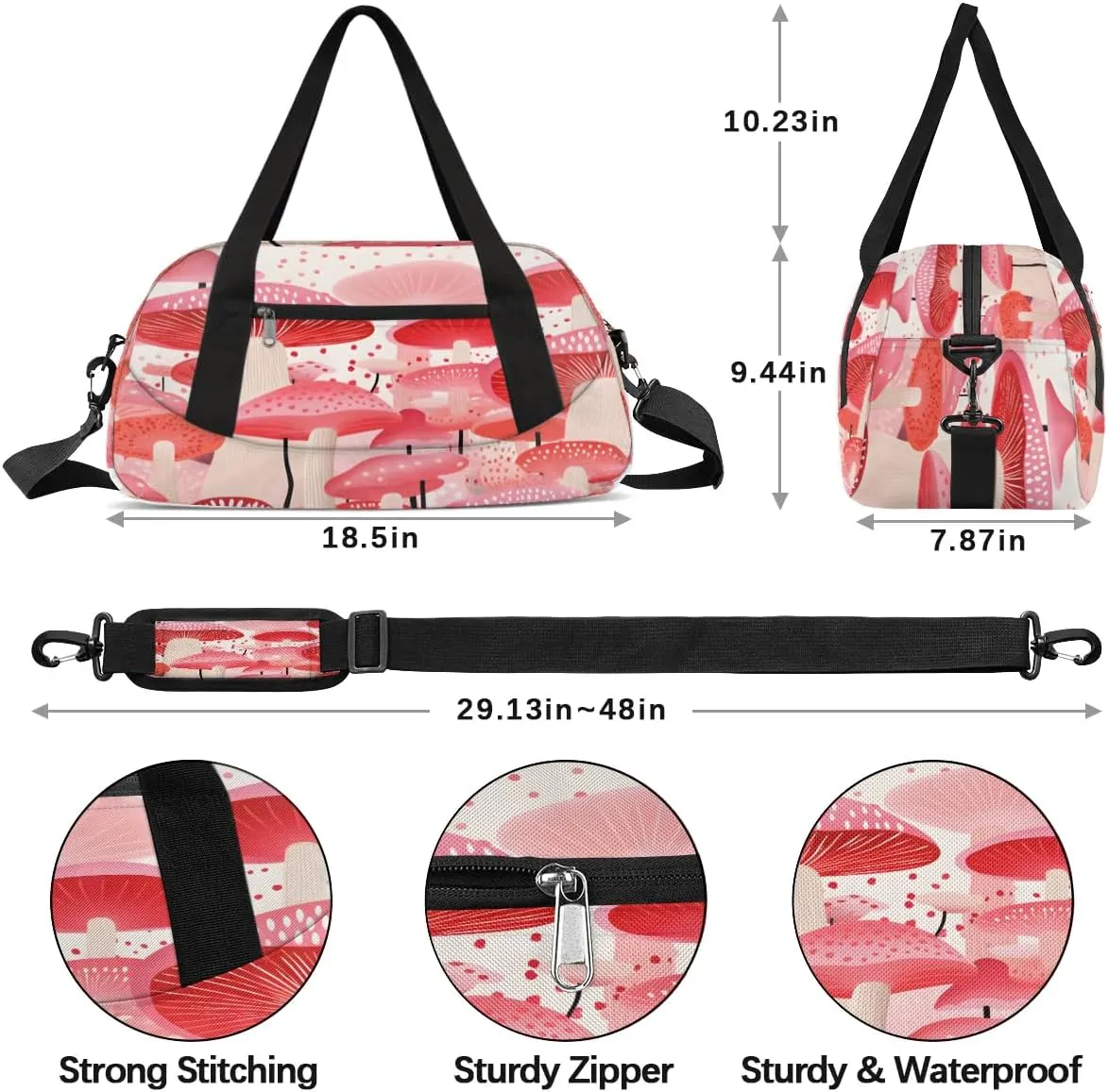Sport Duffel Bag Beautiful Mushrooms Print Kids Gym Bag Weekender Overnight Bags for Boys Girls Teens Carry On Workout Travel Bag