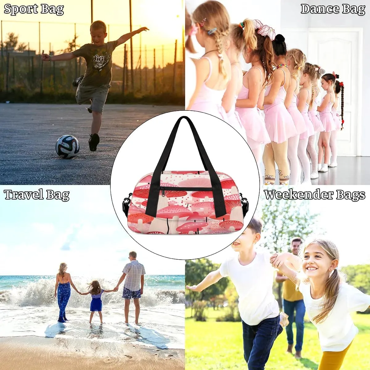 Sport Duffel Bag Beautiful Mushrooms Print Kids Gym Bag Weekender Overnight Bags for Boys Girls Teens Carry On Workout Travel Bag