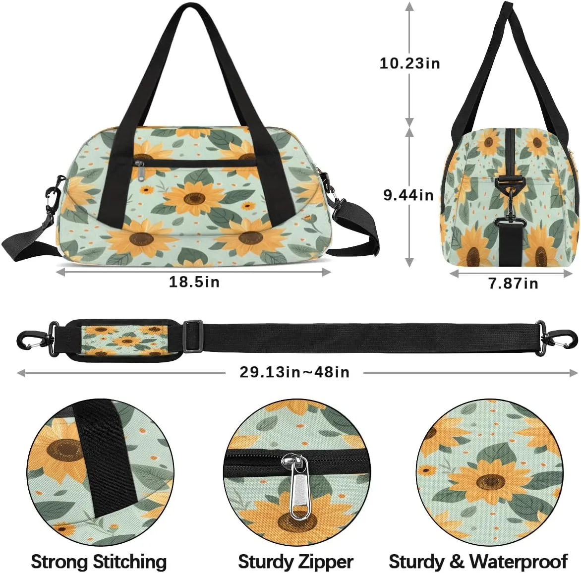 Sport Duffel Bag Cute Sunflowers Print Kids Gym Bag Weekender Overnight Bags for Boys Girls Teens Carry On Workout Travel Bag