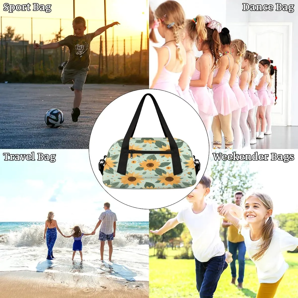 Sport Duffel Bag Cute Sunflowers Print Kids Gym Bag Weekender Overnight Bags for Boys Girls Teens Carry On Workout Travel Bag