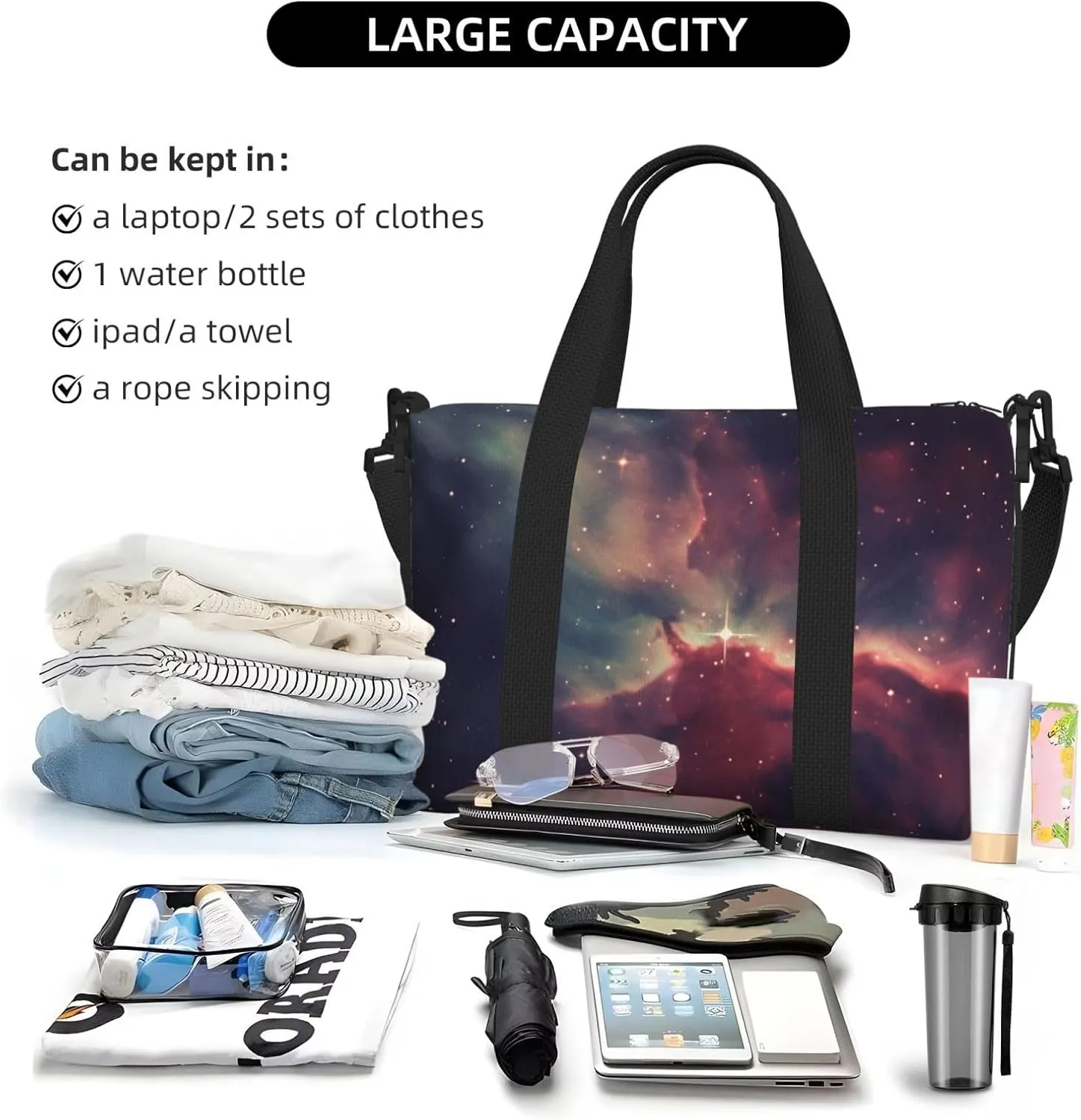 Sports Gym Bag for Women Men Travel Duffel Bag Tote Weekender Bag Carry on Overnight Bag for Travel Swimming Fitness Workout Sports Star Field in Deep Space Duffle Bag