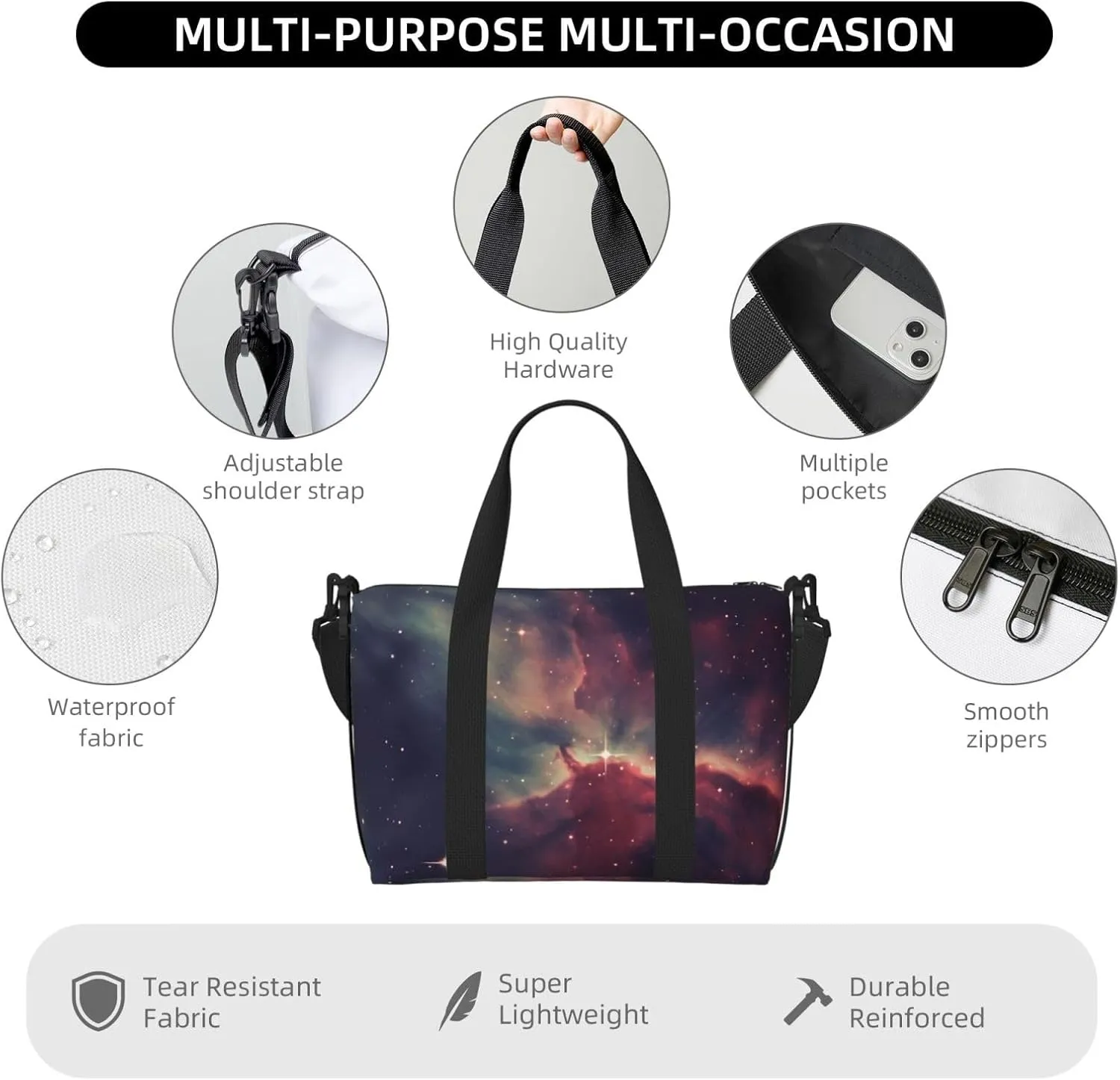 Sports Gym Bag for Women Men Travel Duffel Bag Tote Weekender Bag Carry on Overnight Bag for Travel Swimming Fitness Workout Sports Star Field in Deep Space Duffle Bag