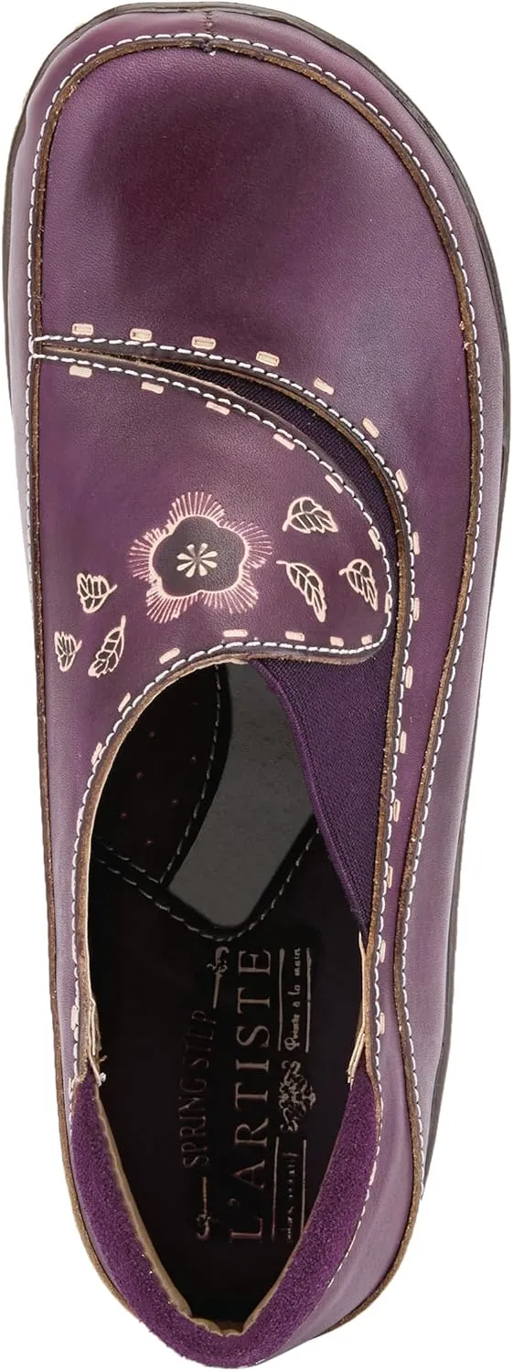 Spring Step L'artiste Burbank Leather Clogs for Women | Designer Hand-Painted Slip-On Shoes | Ladies Casual Platform Clog