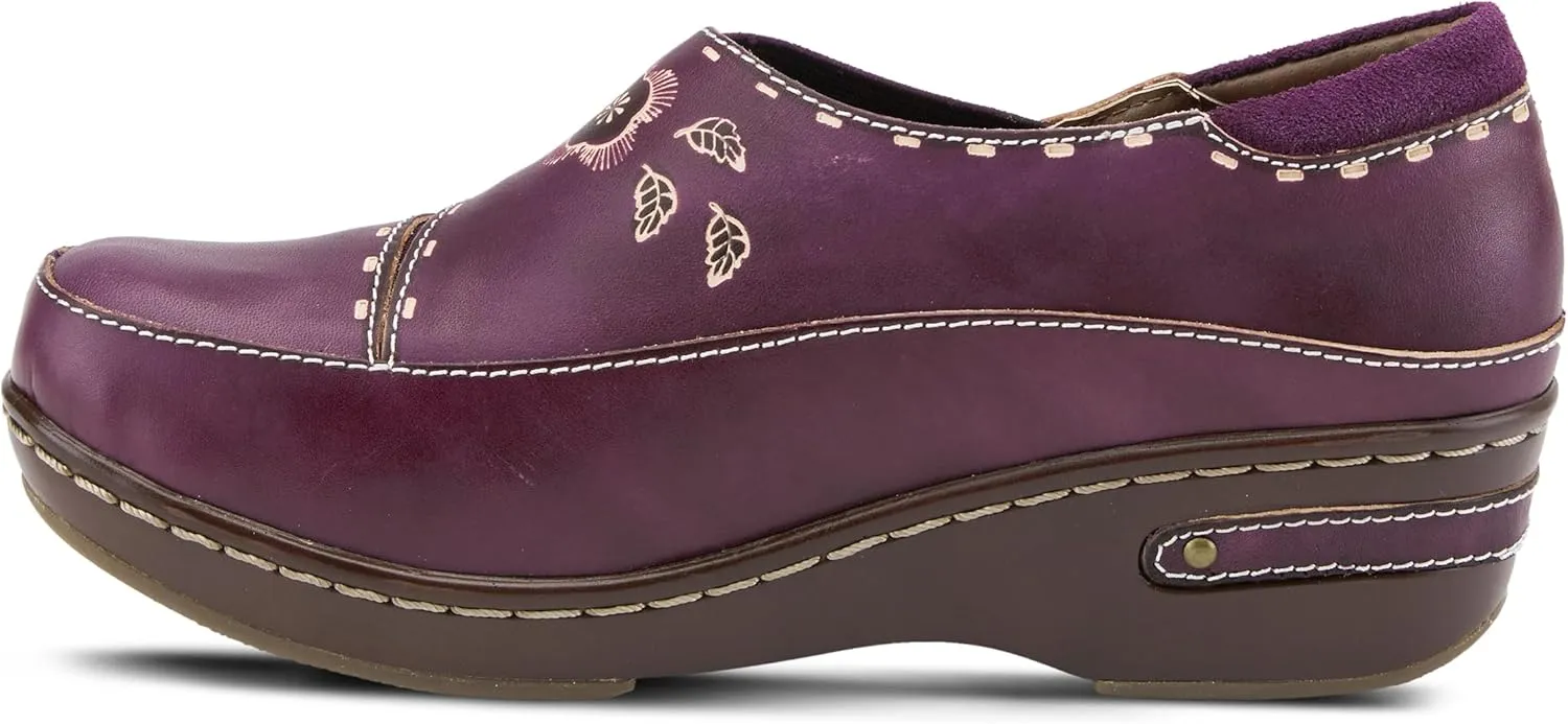 Spring Step L'artiste Burbank Leather Clogs for Women | Designer Hand-Painted Slip-On Shoes | Ladies Casual Platform Clog
