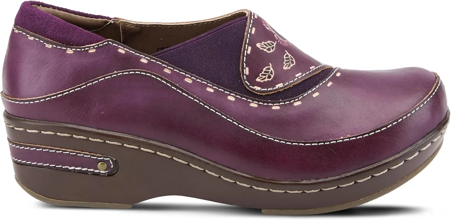 Spring Step L'artiste Burbank Leather Clogs for Women | Designer Hand-Painted Slip-On Shoes | Ladies Casual Platform Clog