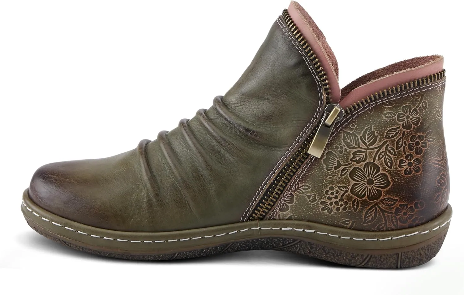 Spring Step L'Artiste Chesapeake Women's Floral Bootie - Painted Flowers, Burnished Leather, Bohemian Style