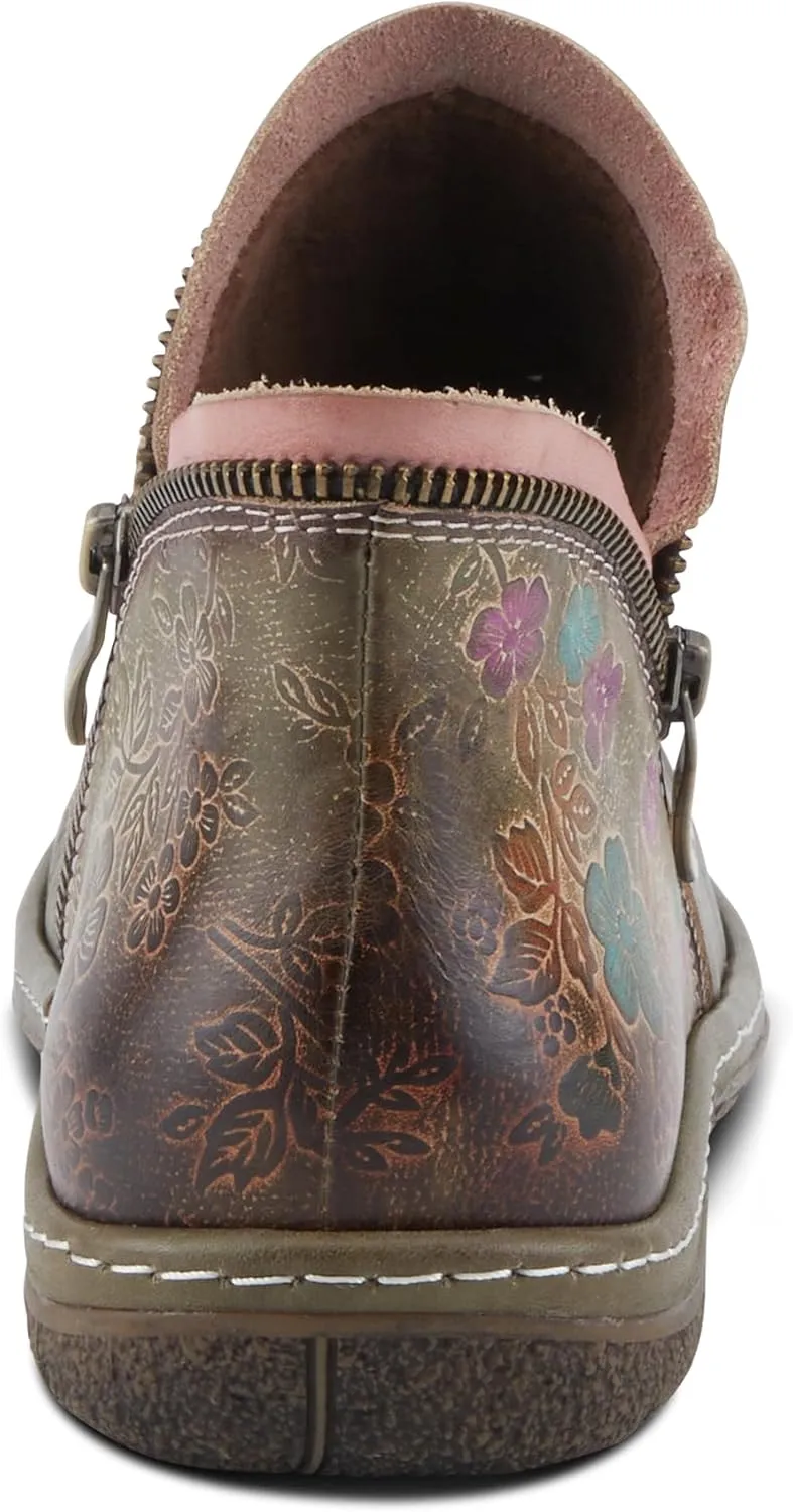 Spring Step L'Artiste Chesapeake Women's Floral Bootie - Painted Flowers, Burnished Leather, Bohemian Style