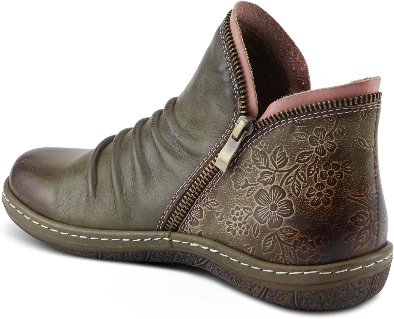 Spring Step L'Artiste Chesapeake Women's Floral Bootie - Painted Flowers, Burnished Leather, Bohemian Style