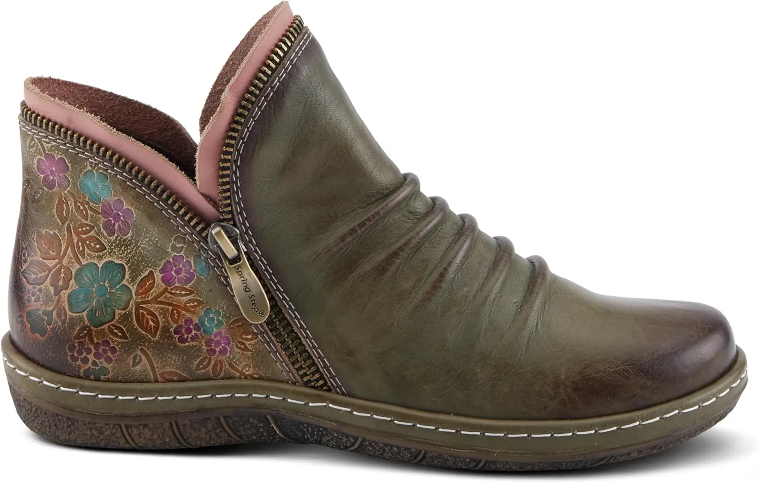 Spring Step L'Artiste Chesapeake Women's Floral Bootie - Painted Flowers, Burnished Leather, Bohemian Style