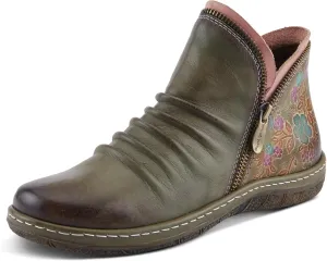 Spring Step L'Artiste Chesapeake Women's Floral Bootie - Painted Flowers, Burnished Leather, Bohemian Style