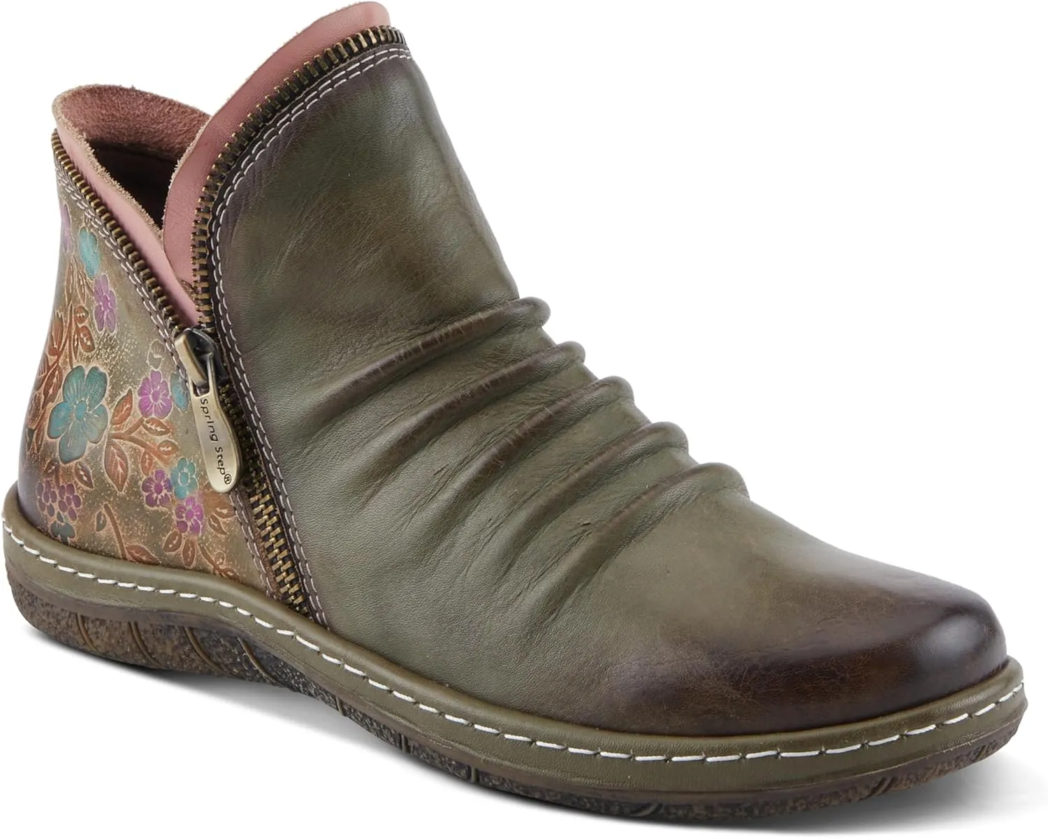 Spring Step L'Artiste Chesapeake Women's Floral Bootie - Painted Flowers, Burnished Leather, Bohemian Style