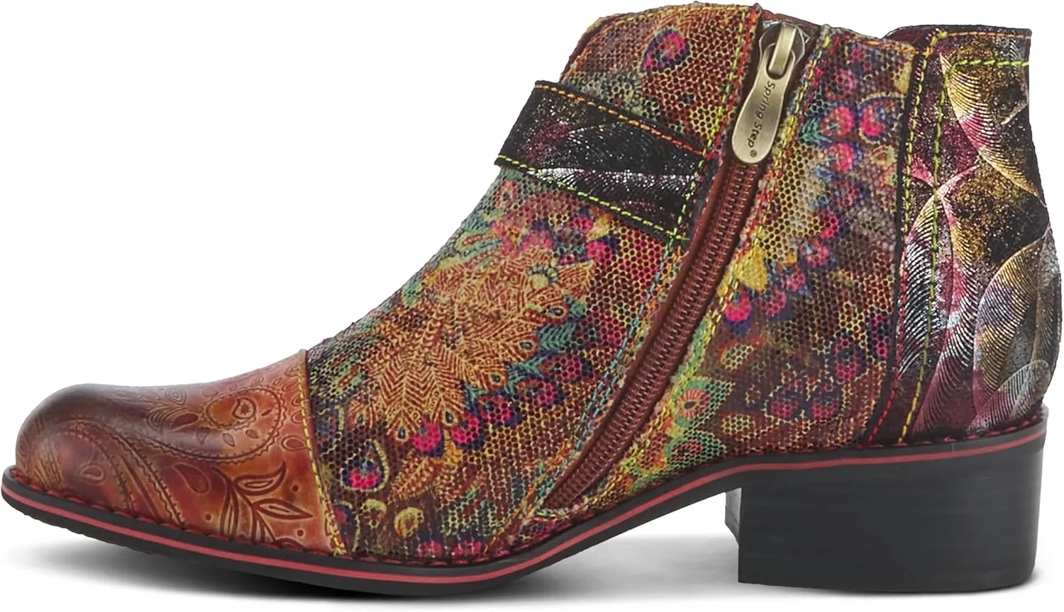 Spring Step L'Artiste Georgiana-Scope Booties for Women - Ankle Boots with Zipper Closure - Hand-Painted Ladies Boots for Outdoor