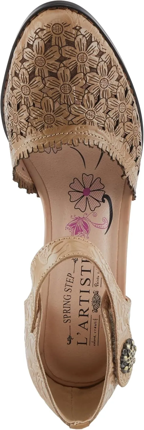 Spring Step L'Artiste Visionary Pump Shoes for Women | French Inspired Hand Painted Leather D'Orsay High Heels for Women with Ankle Strap