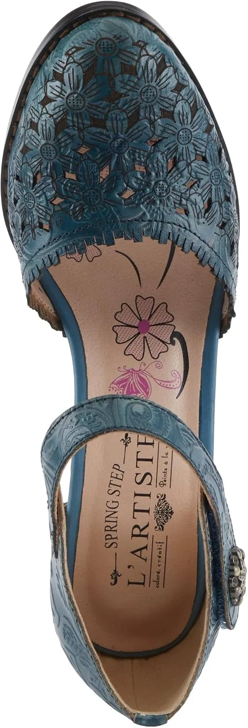 Spring Step L'Artiste Visionary Pump Shoes for Women | French Inspired Hand Painted Leather D'Orsay High Heels for Women with Ankle Strap
