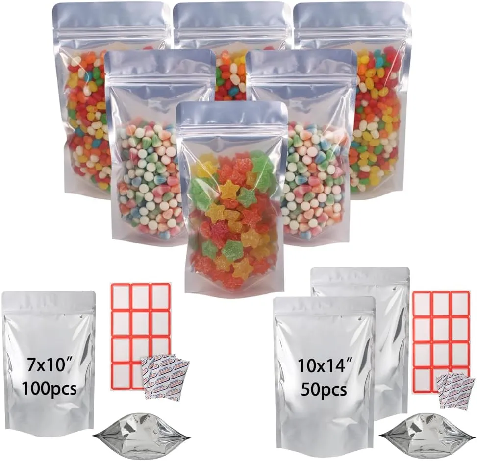 Stand Up Pouch Bags Zipper Mylar Bags 3 Size 5.5 x 10 Inch, 7 x 10 Inch, 10 x 14 Inch