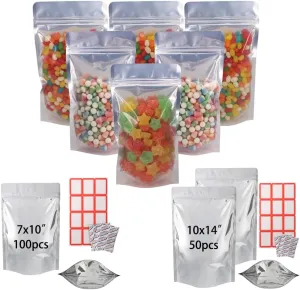 Stand Up Pouch Bags Zipper Mylar Bags 3 Size 5.5 x 10 Inch, 7 x 10 Inch, 10 x 14 Inch
