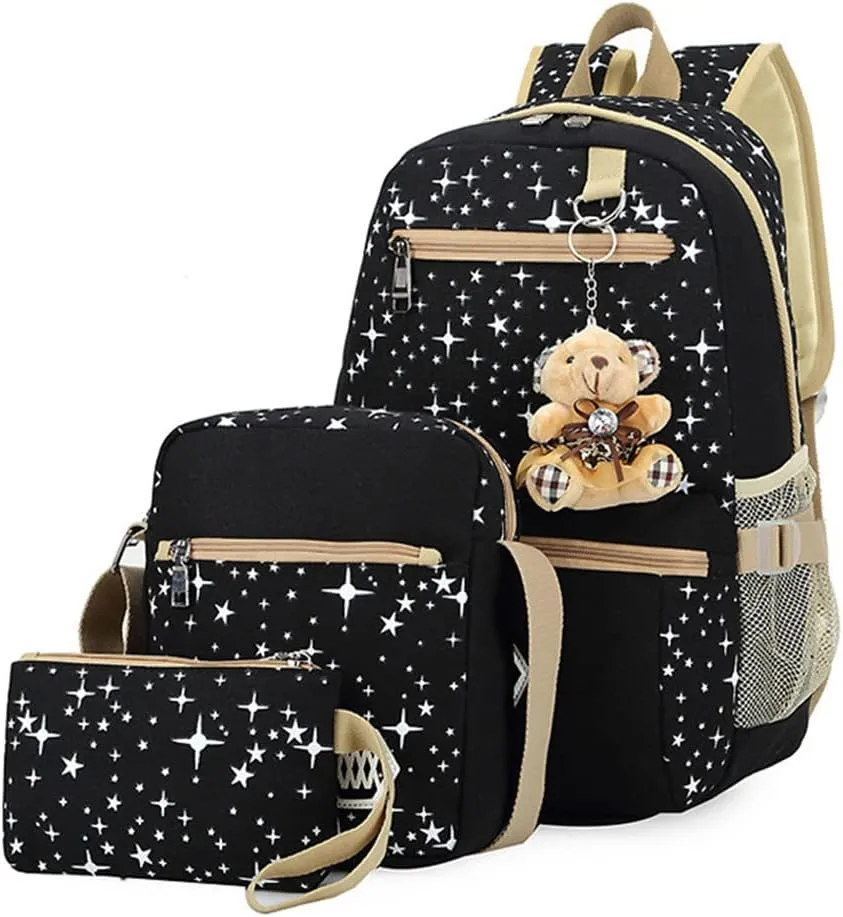 Star Print Backpacks Set for Girls School Elementary, Primary Kids Girls Backpacks School Bags, 3 Pieces, with Crossbody Bag