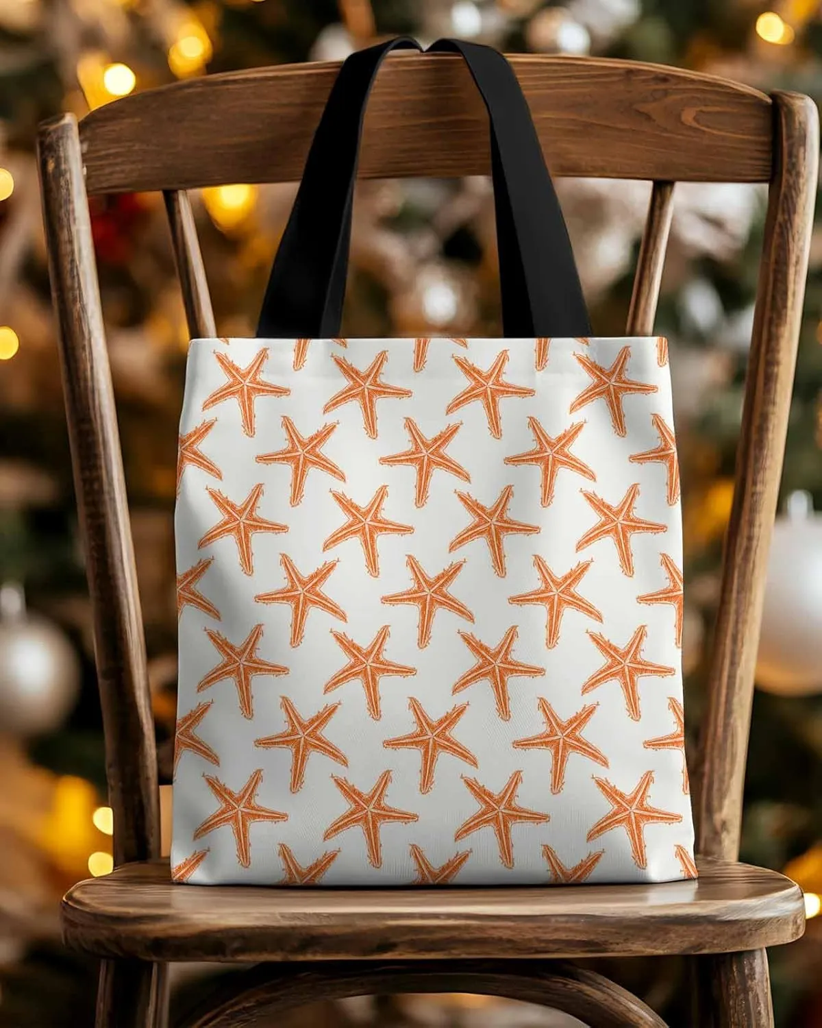 Starfish Canvas Tote Bag Summer Ocean Purple Starfish Shoulder Bag Casual Bag with Inner Pocket for Shopping Grocery Work