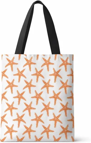 Starfish Canvas Tote Bag Summer Ocean Purple Starfish Shoulder Bag Casual Bag with Inner Pocket for Shopping Grocery Work